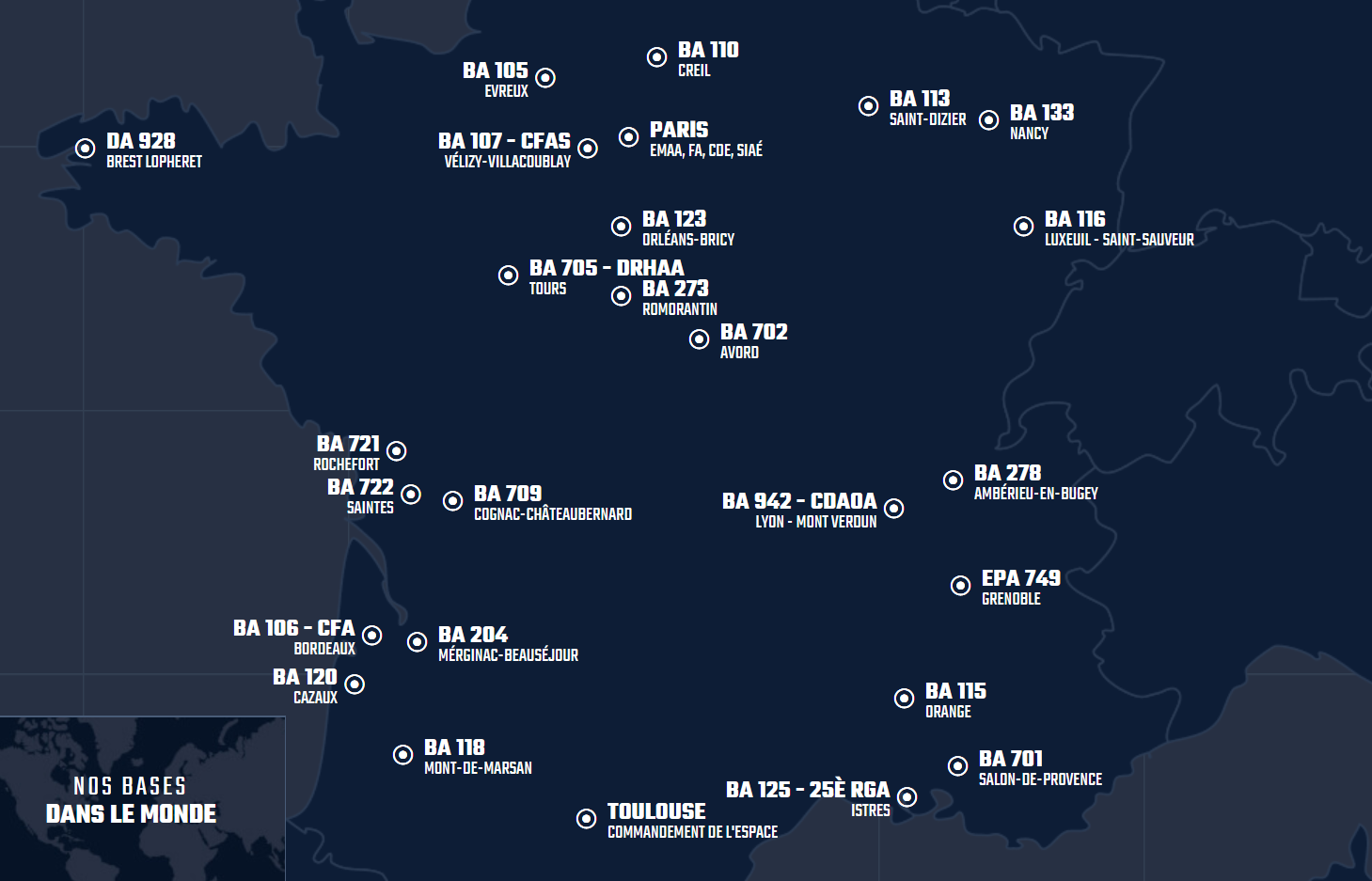 Carte interactive des bases de l'armée de l'air et de l'espace
