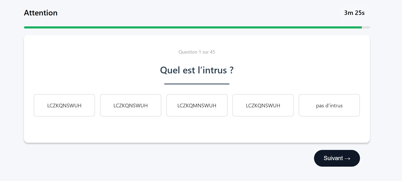 Exemple 1 du test d'attention du TAMI-C, présélection EOPAN