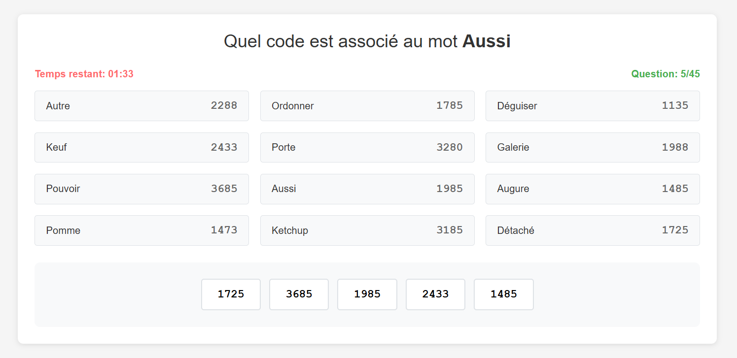 Exemple 4 du test de codage du TAMI-C, présélection EOPAN
