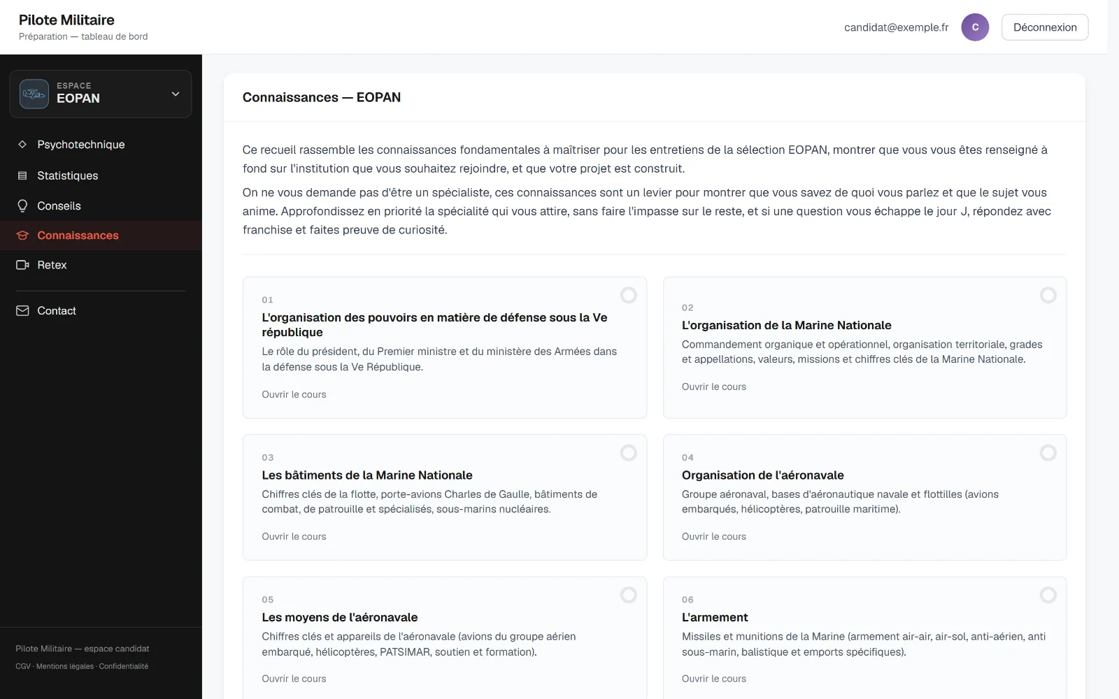 Le hub Connaissances de l’espace EOPAN : une carte par rubrique