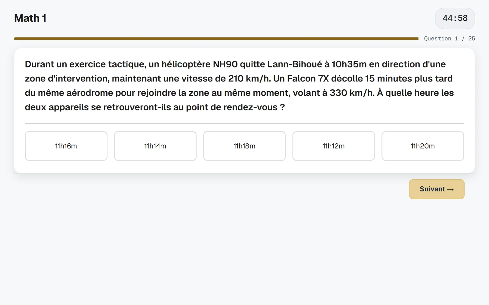 Une question de QCM psychotechnique de la plateforme, au format réel