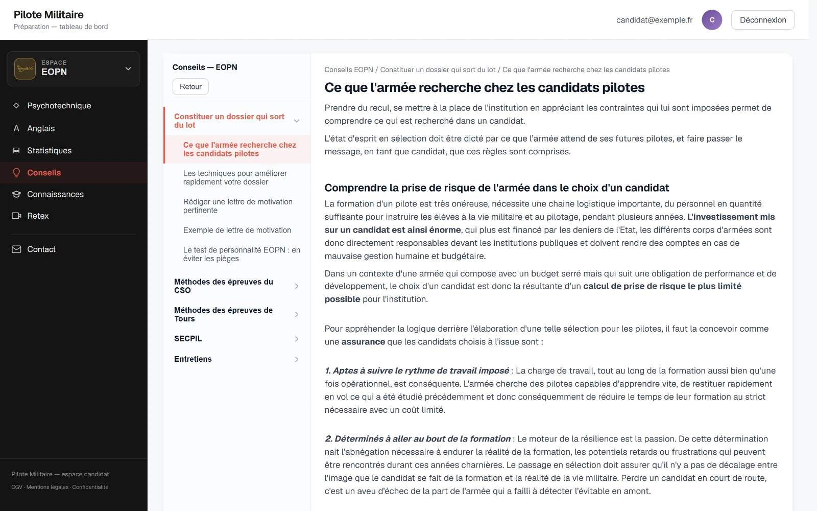 Un cours de la plateforme : connaissances et méthode
