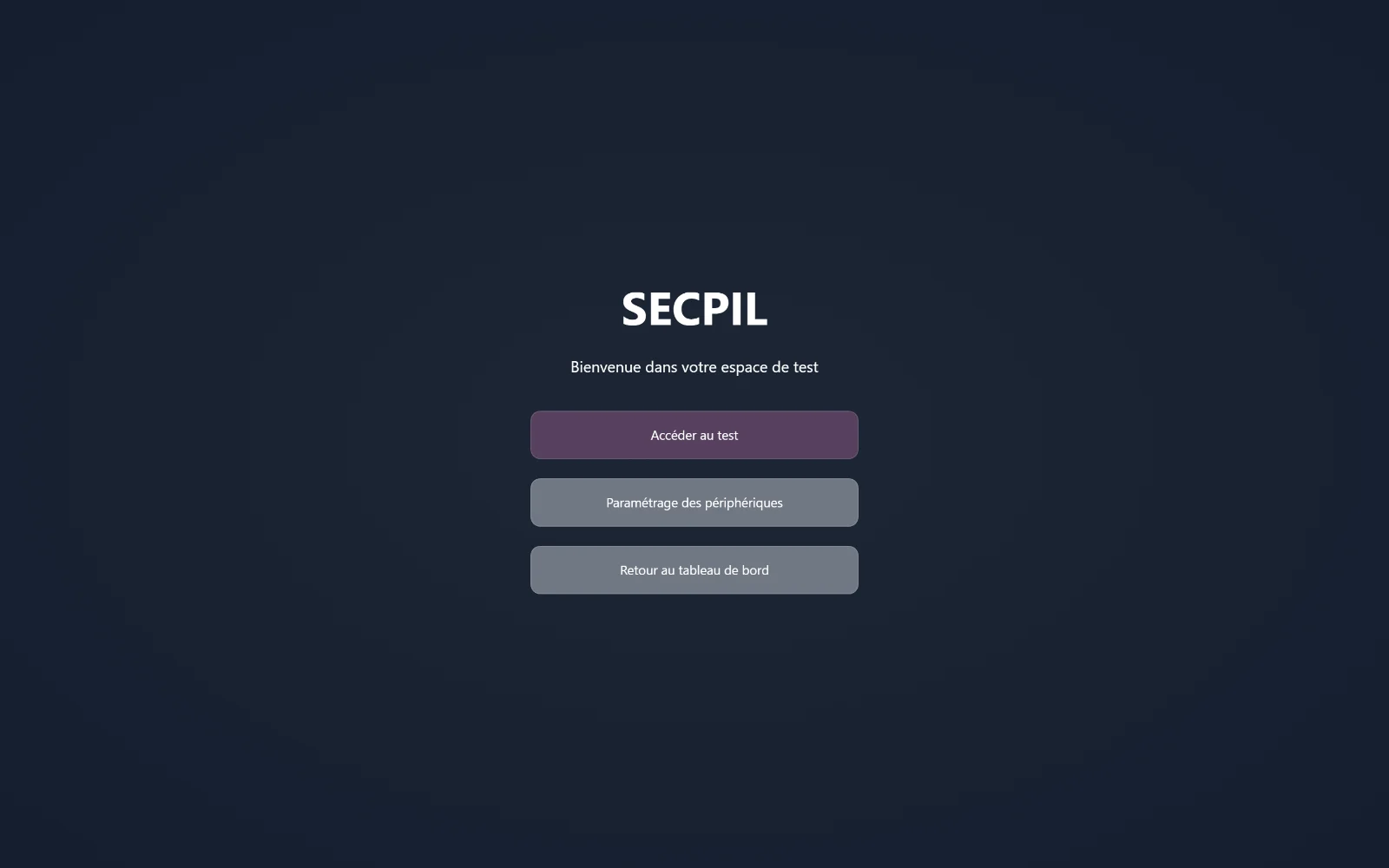 L'écran d'entrée du simulateur SECPIL